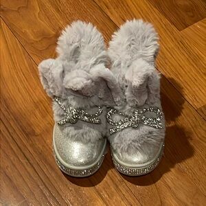 New Furry with Silver Sequin Bling Toddler Slip-On Boots
